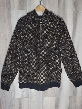 Supra Mens XL Full Zip Hoodie Black Gold Geometric Print Streetwear Skate